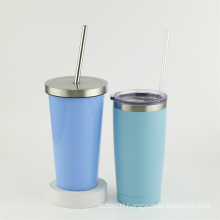 Stainless steel water cup with stainless steel straw